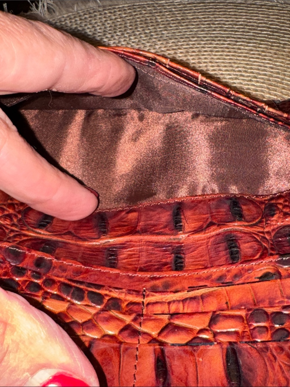Brahmin Burgundy Croc-Embossed Leather Clutch with Gold Plate - Picture 10 of 12